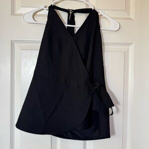 Banana Republic Minimalist Black Wrap Sleeveless Tank Blouse Tie Waist Top XS